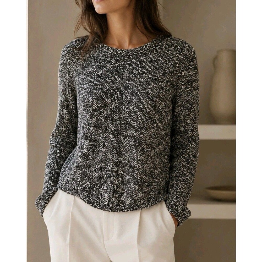 Eileen Fisher XS B&W Marled Knit Linen Blend Pullover Long Sleeve Sweater Cozy - Picture 1 of 5